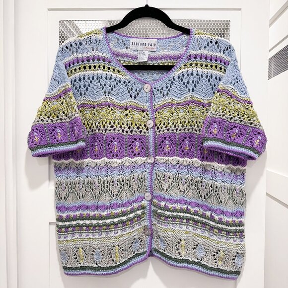 Vintage Knit Sweater Cardigan Floral Grannycore Granny Button Cropped 80s 90s - Picture 1 of 10